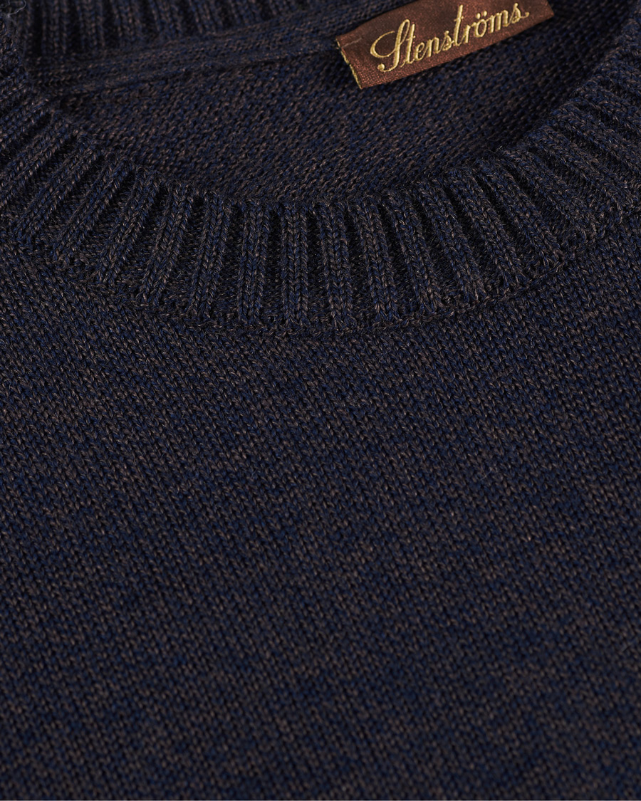 Heren | Truien | Stenströms | Heavy Knitted Merino Crew Neck Brown/Blue Mouliné