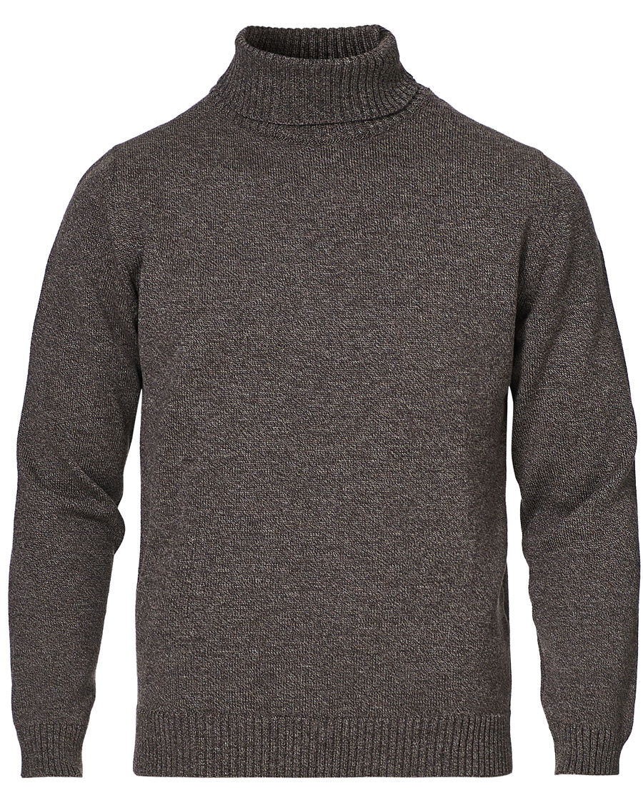 Heren | Truien | Stenströms | Heavy Knitted Merino Rollneck Brown Mouliné