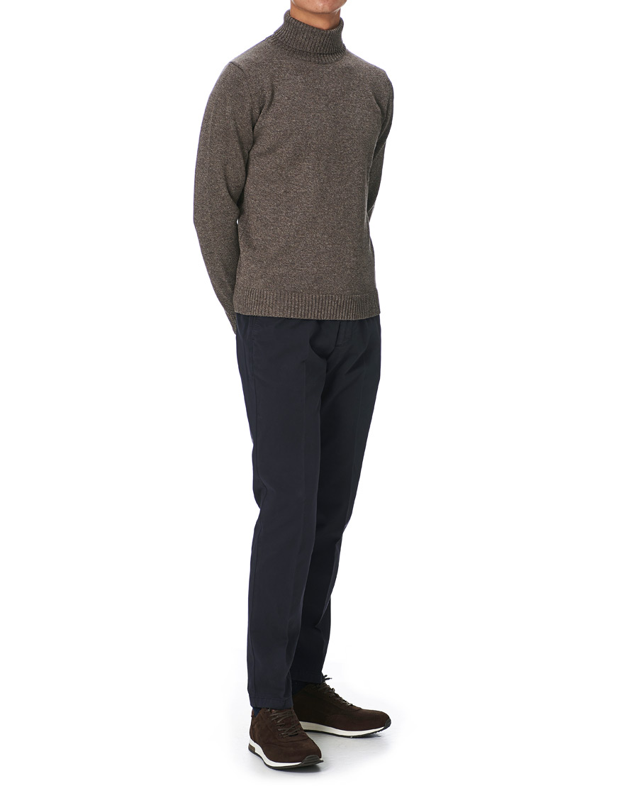 Heren | Truien | Stenströms | Heavy Knitted Merino Rollneck Brown Mouliné