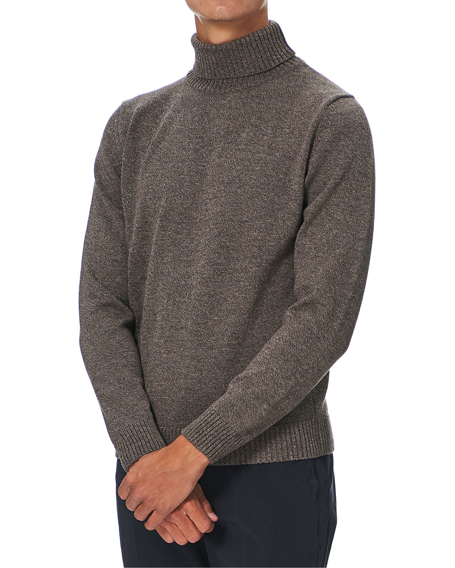 Heren | Truien | Stenströms | Heavy Knitted Merino Rollneck Brown Mouliné