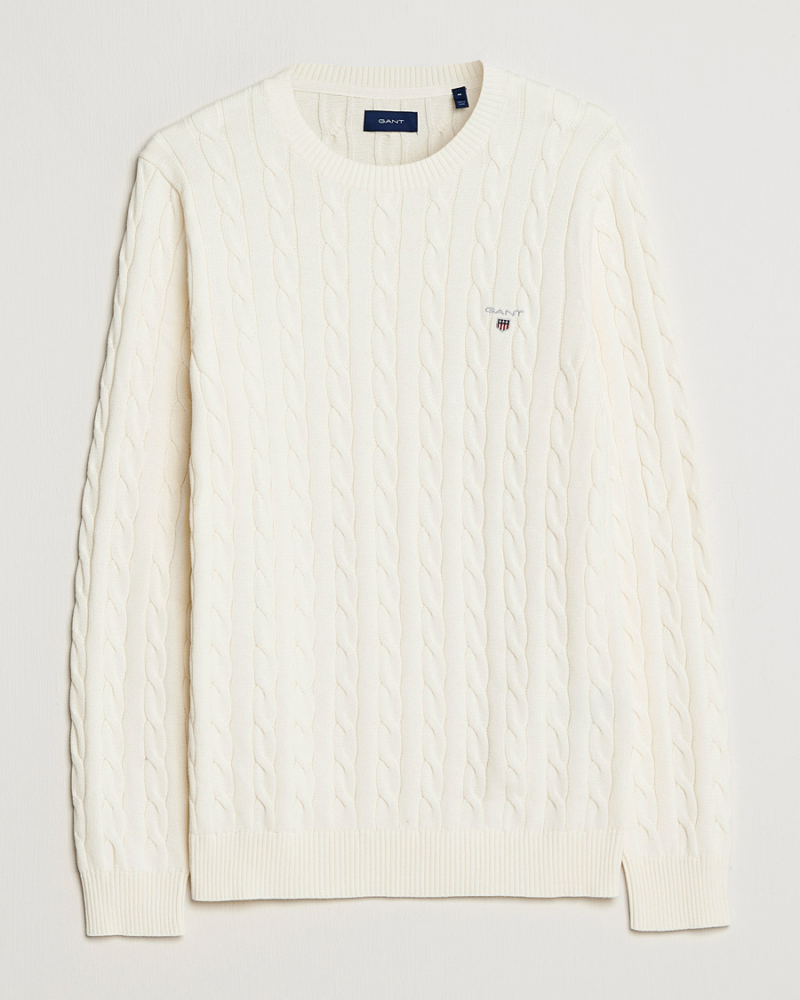 Heren | Truien | GANT | Cotton Cable Crew Neck Pullover Cream