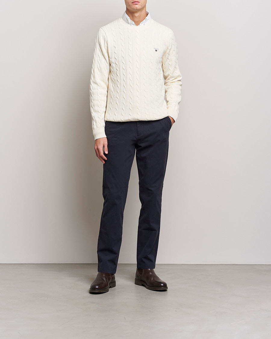 Heren | Truien | GANT | Cotton Cable Crew Neck Pullover Cream