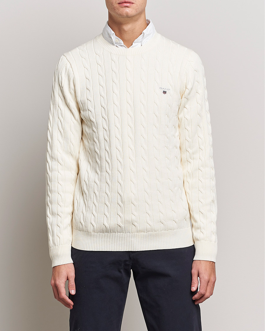 Heren | Truien | GANT | Cotton Cable Crew Neck Pullover Cream