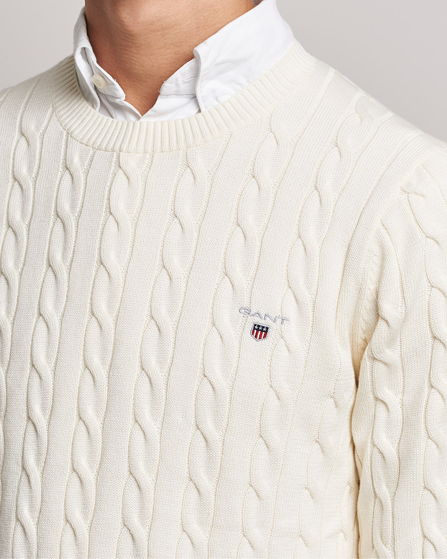 Heren | Truien | GANT | Cotton Cable Crew Neck Pullover Cream