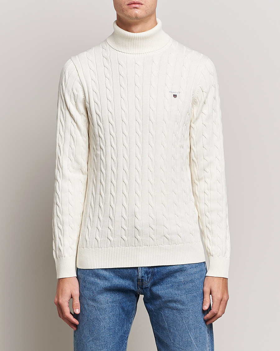 Heren |  | GANT | Cotton Cable Turtleneck Cream