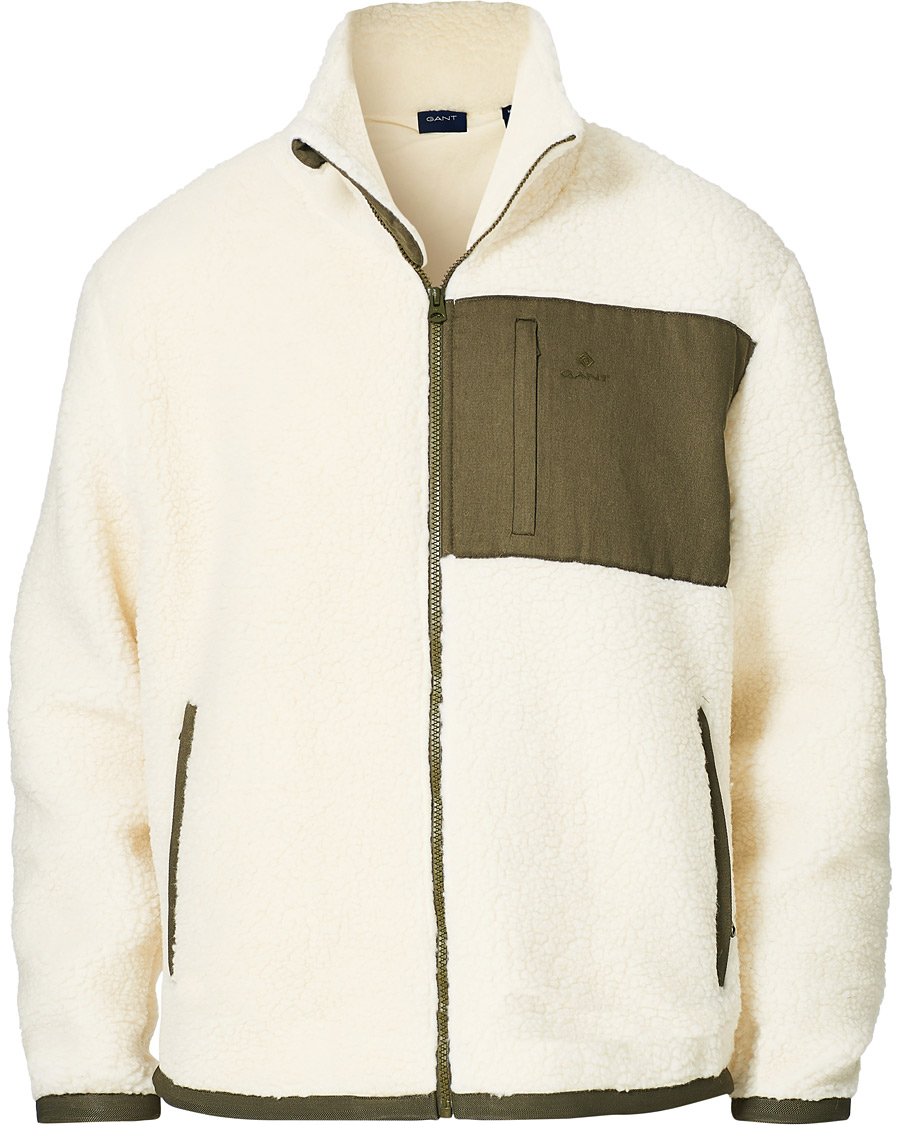 Heren | Truien | GANT | Fleece Full Zip Jacket Cream