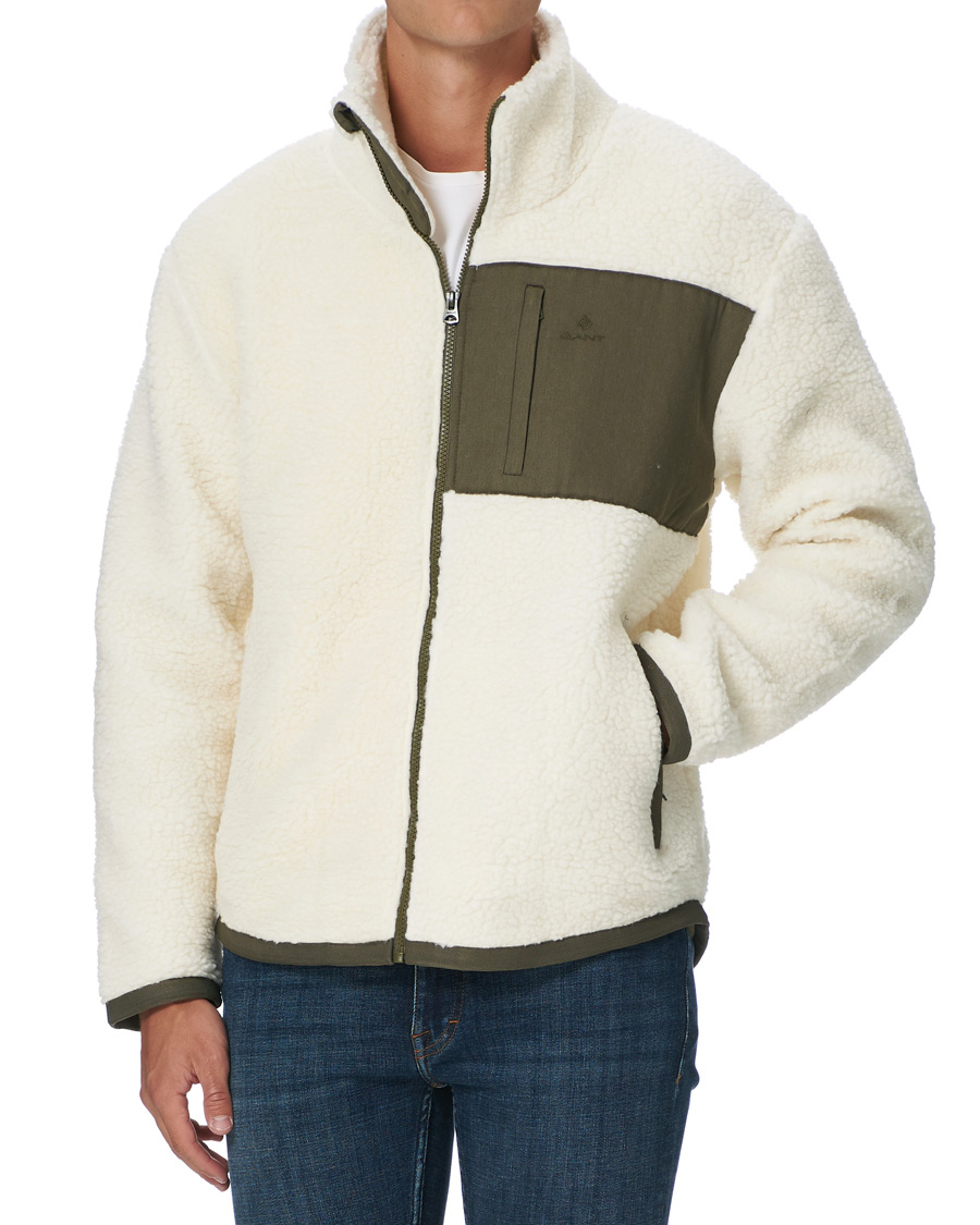 Heren | Truien | GANT | Fleece Full Zip Jacket Cream