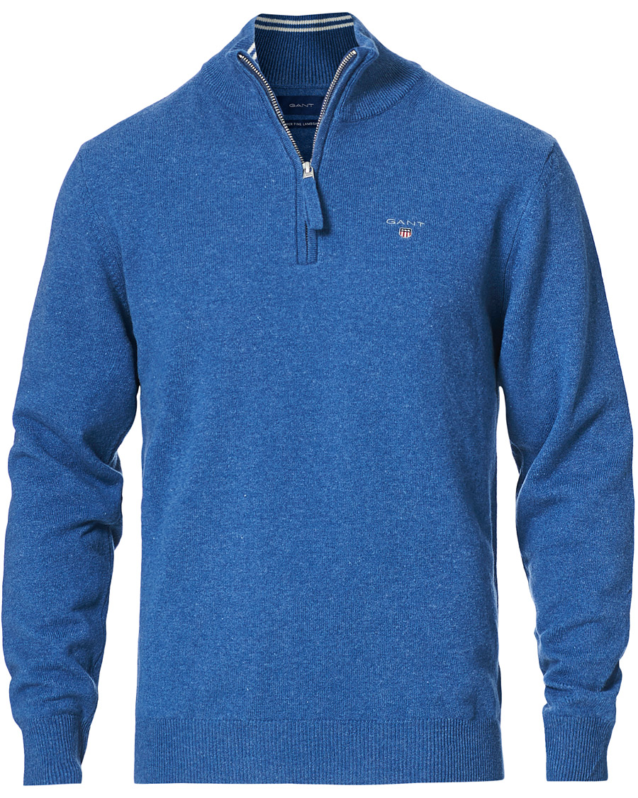 Heren | Truien | GANT | Lambswool Half Zip Sweater Stone Blue Melange
