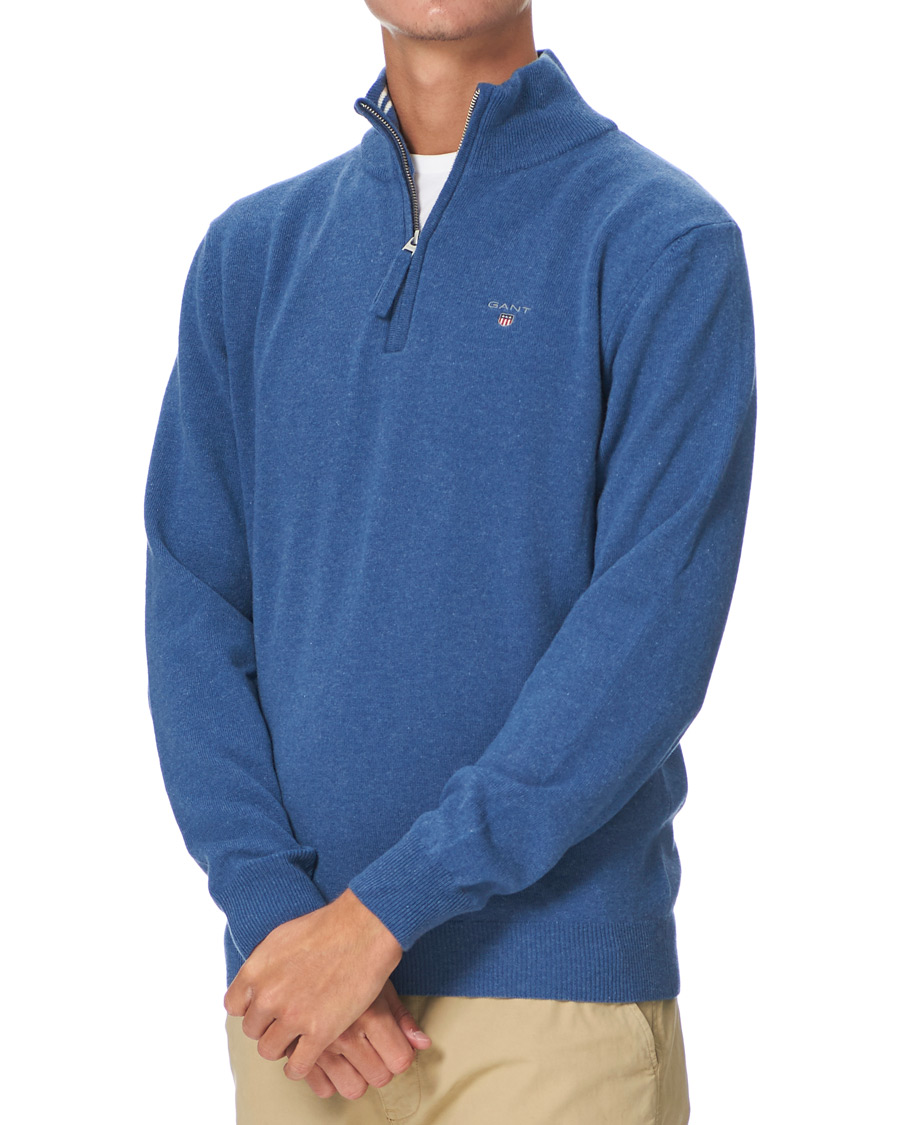 Heren | Truien | GANT | Lambswool Half Zip Sweater Stone Blue Melange