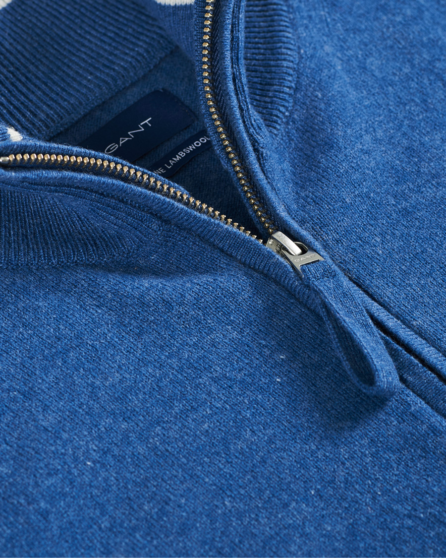 Heren | Truien | GANT | Lambswool Half Zip Sweater Stone Blue Melange