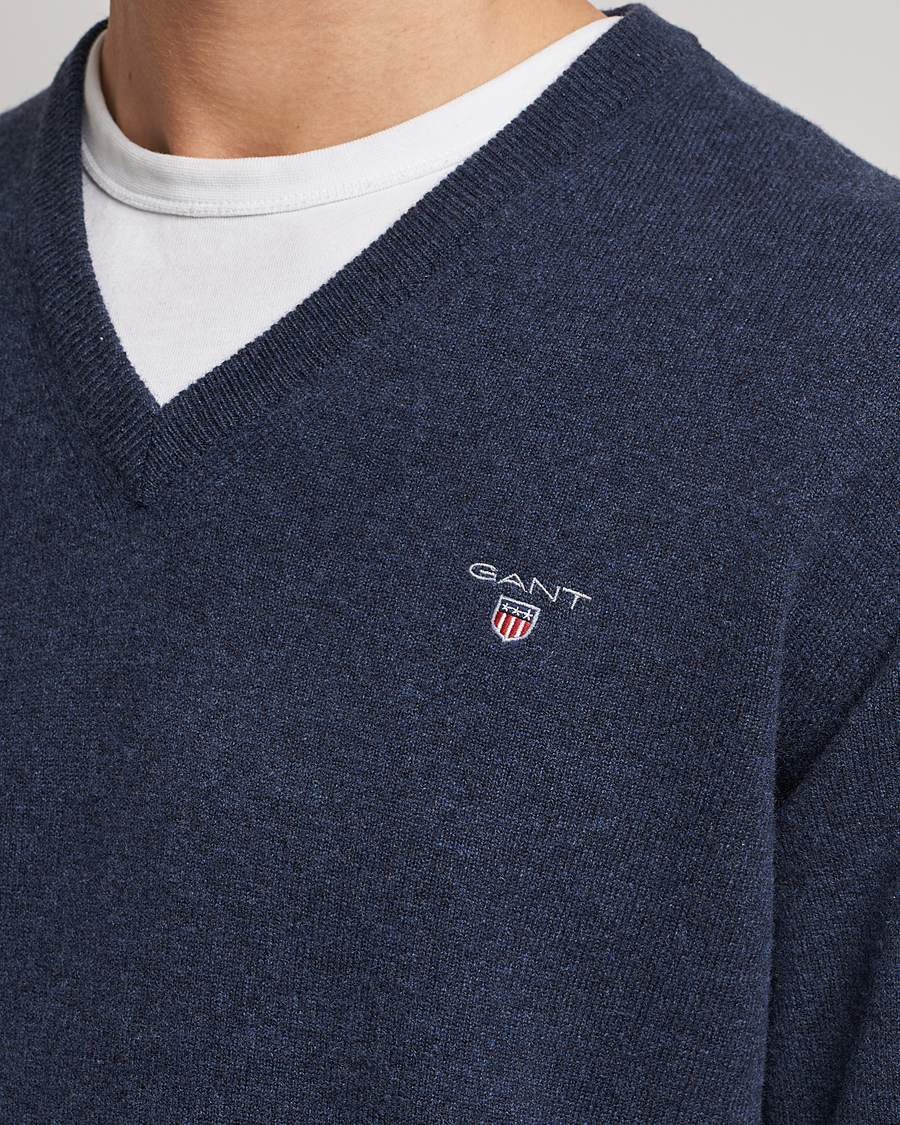 Heren | Truien | GANT | Lambswool V-Neck Pullover Dark Navy Melange