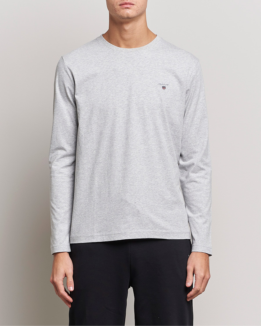 Heren | T-shirts | GANT | The Original Long Sleeve T-shirt Light Grey Melange