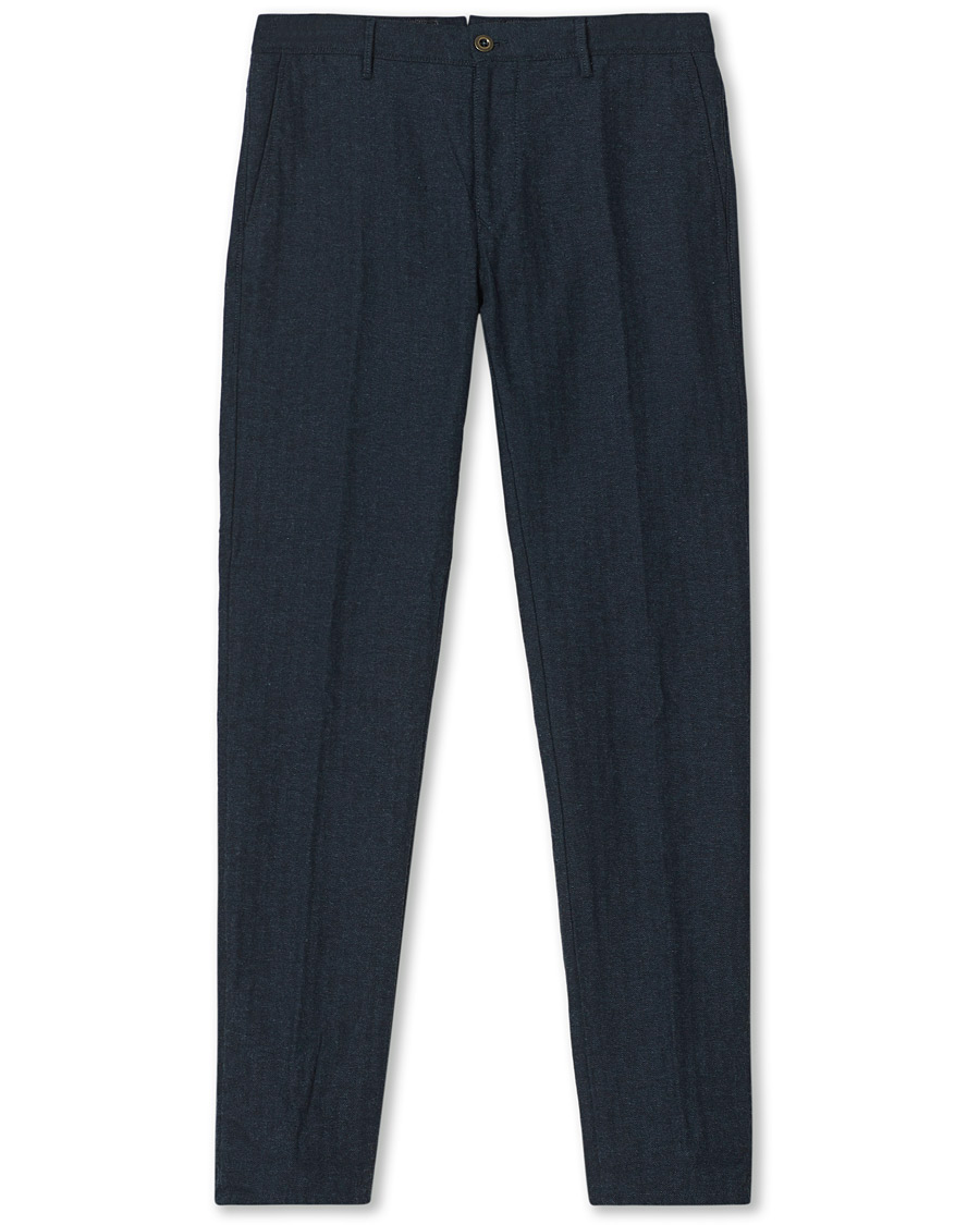 Heren | Broeken | Incotex | Slim Fit Cotton/Wool Herringbone Slacks Navy