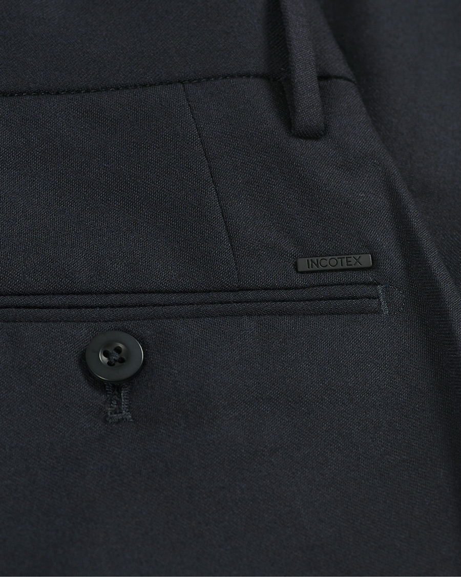Heren | Broeken | Incotex | Slim Fit Washable Flannel Trousers Navy
