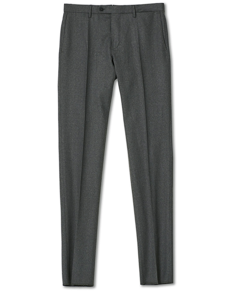 Heren | Broeken | Incotex | Slim Fit Washable Flannel Trousers Grey Melange