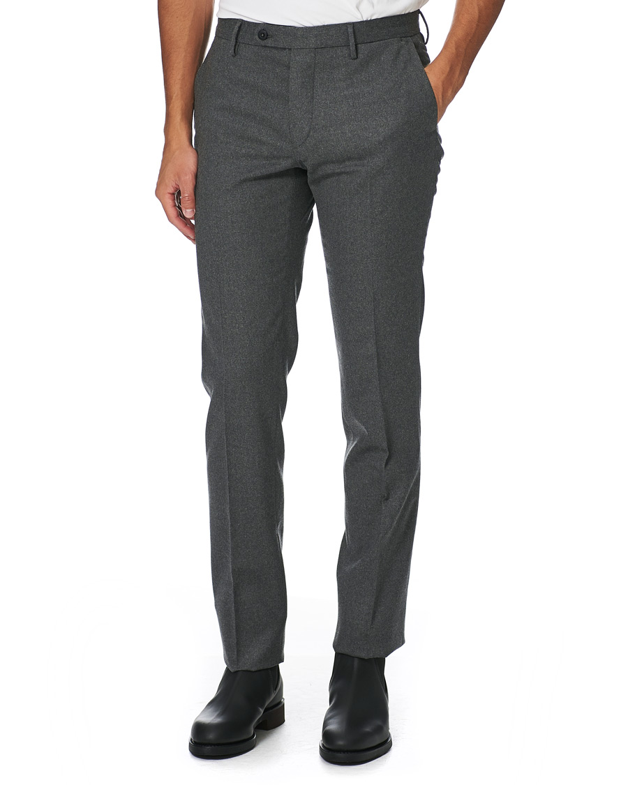 Heren | Broeken | Incotex | Slim Fit Washable Flannel Trousers Grey Melange
