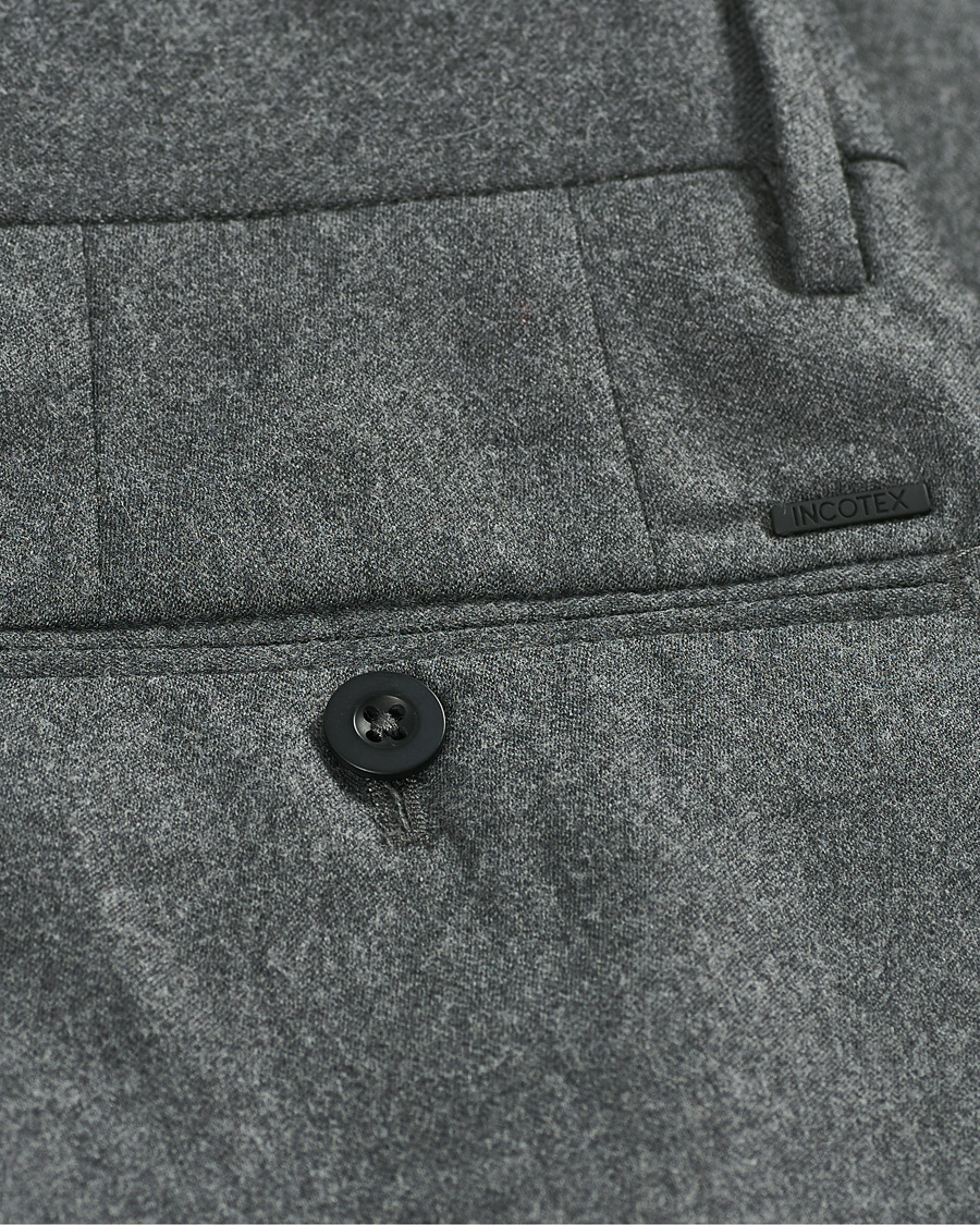 Heren | Broeken | Incotex | Slim Fit Washable Flannel Trousers Grey Melange