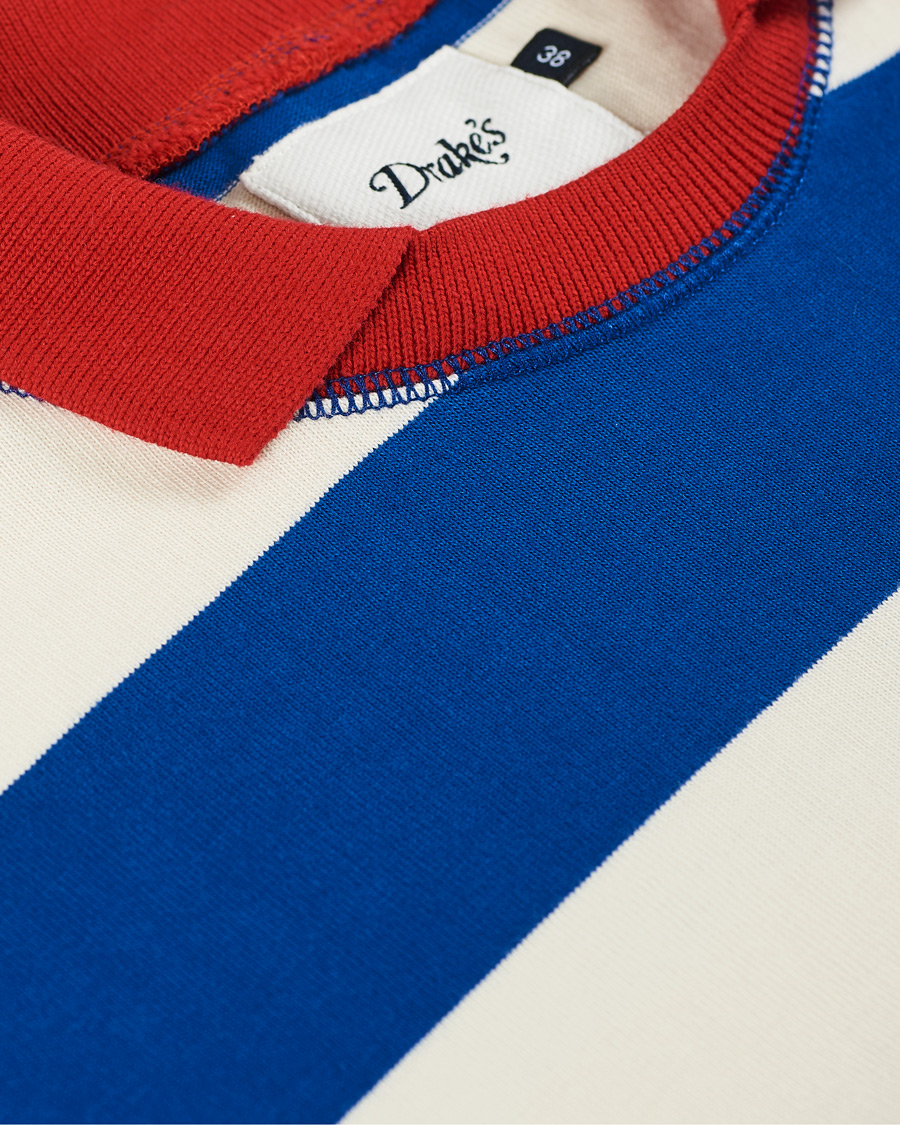 Heren | T-shirts | Drake's | Mock Collar Long Sleeve Tee Blue/White