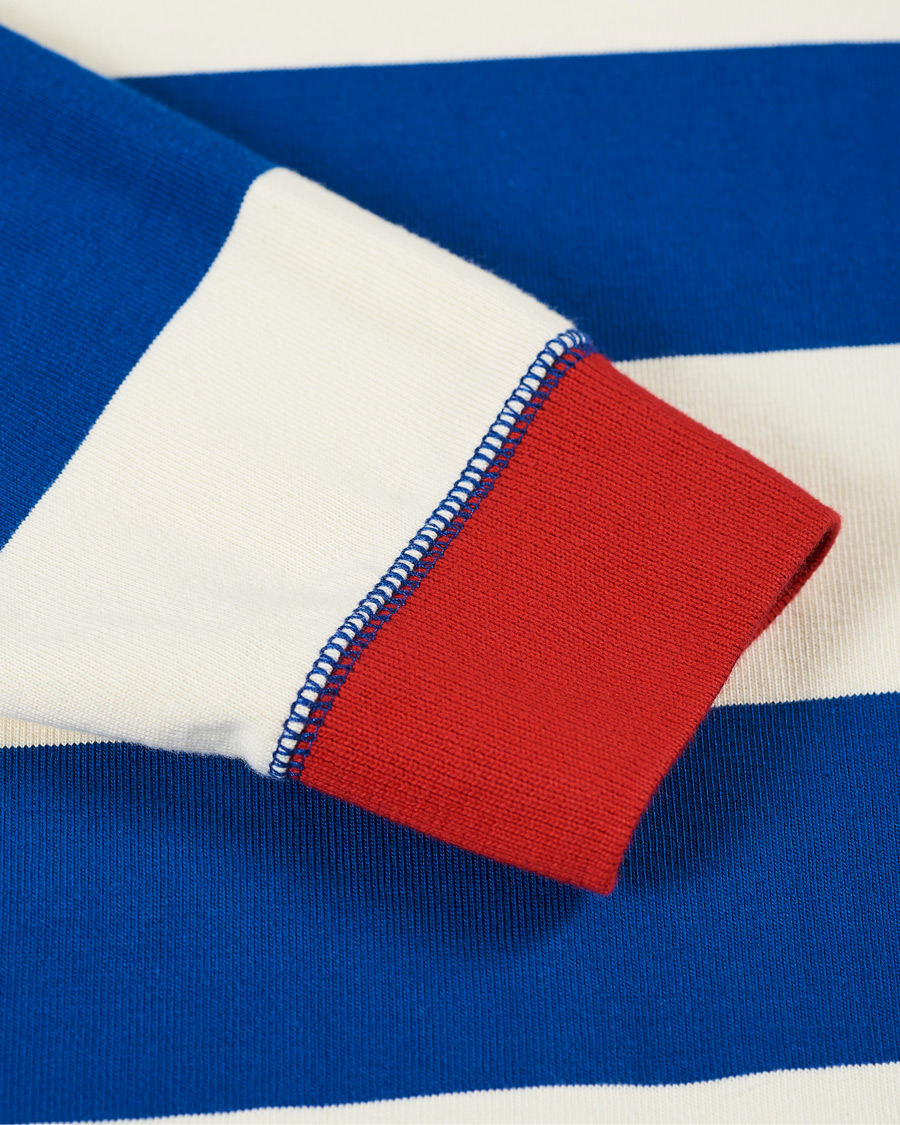 Heren | T-shirts | Drake's | Mock Collar Long Sleeve Tee Blue/White