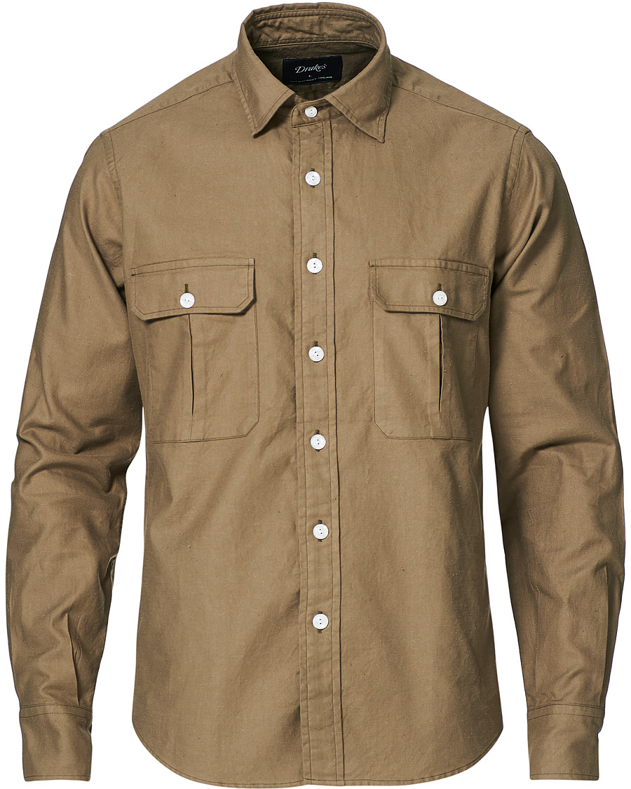 Heren | Overhemden | Drake's | Two Pocket Cotton Work Shirt Khaki