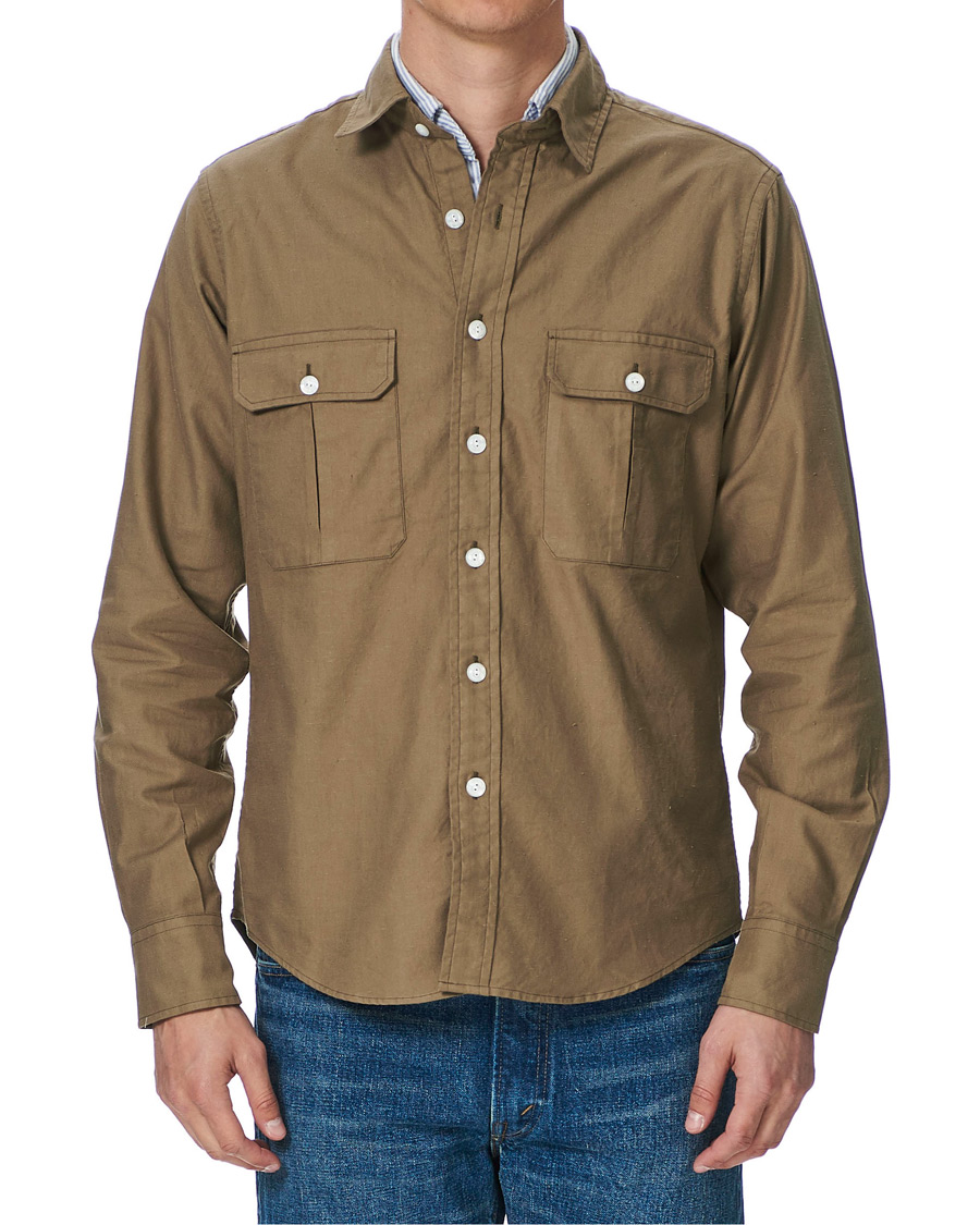 Heren | Overhemden | Drake's | Two Pocket Cotton Work Shirt Khaki