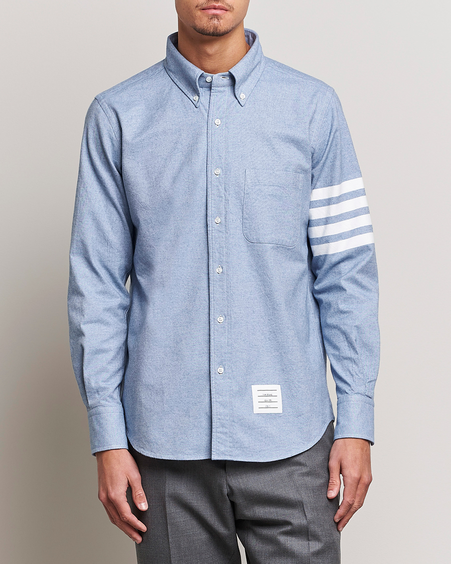 Heren | Flanellen overhemden | Thom Browne | 4-Bar Flannel Shirt Light Blue