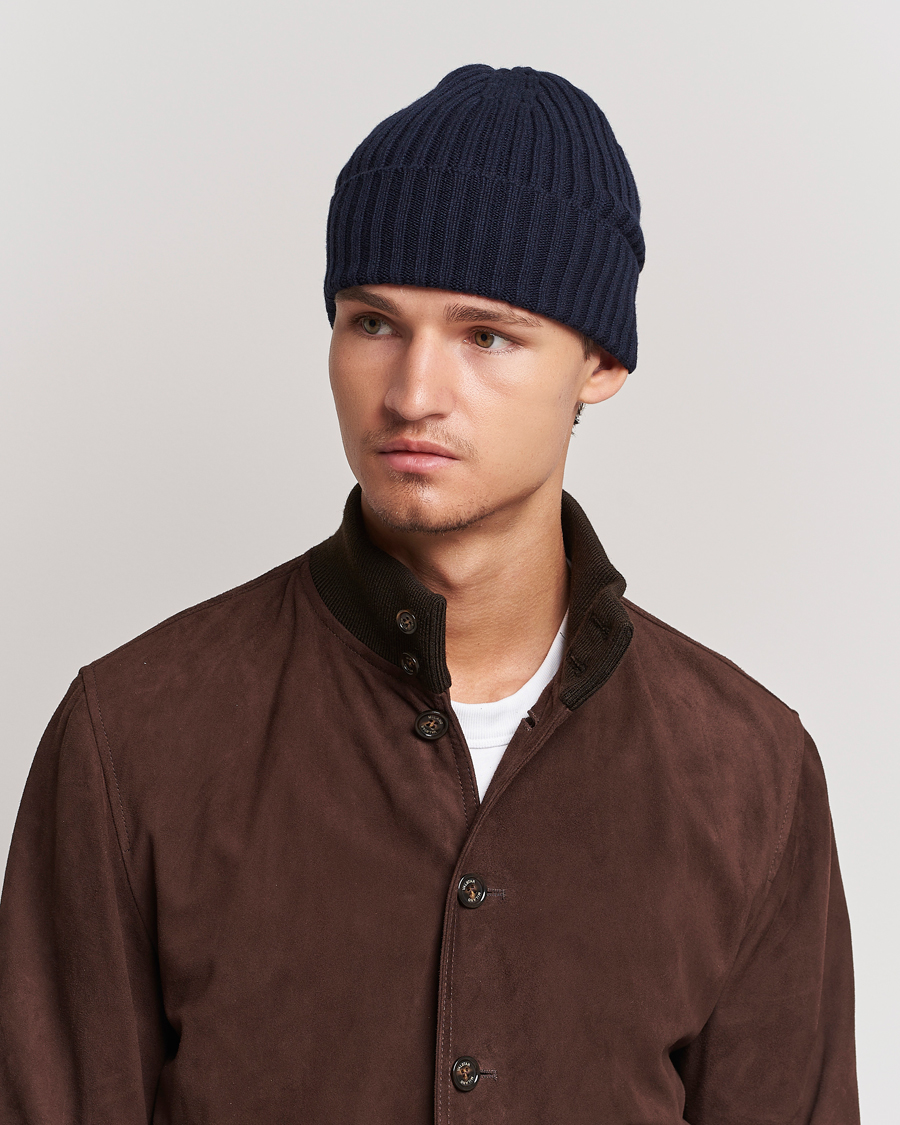 Heren |  | Piacenza Cashmere | Ribbed Cashmere Beanie Navy