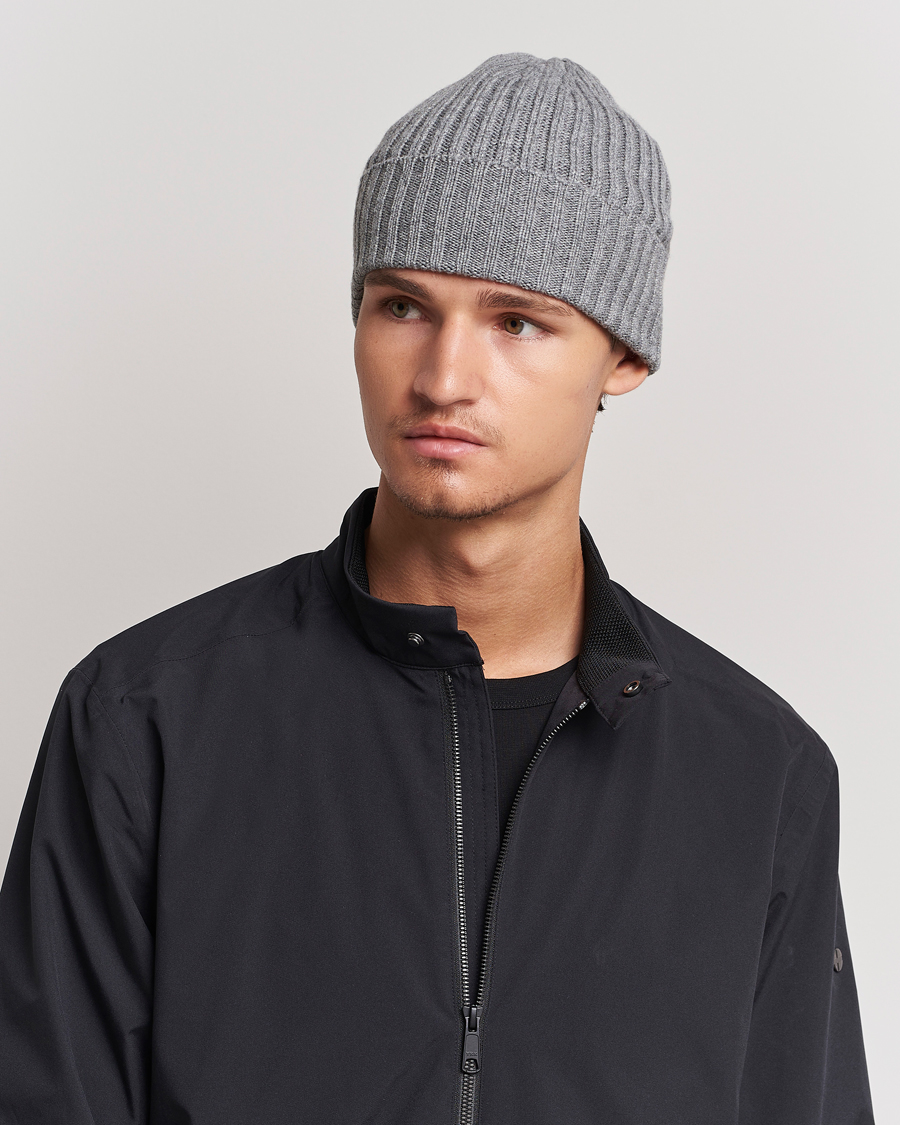 Heren | Beanies | Piacenza Cashmere | Ribbed Cashmere Beanie Grey Melange