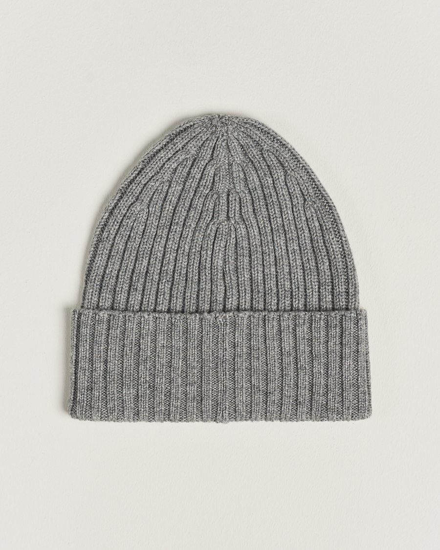 Heren | Mutsen | Piacenza Cashmere | Ribbed Cashmere Beanie Grey Melange