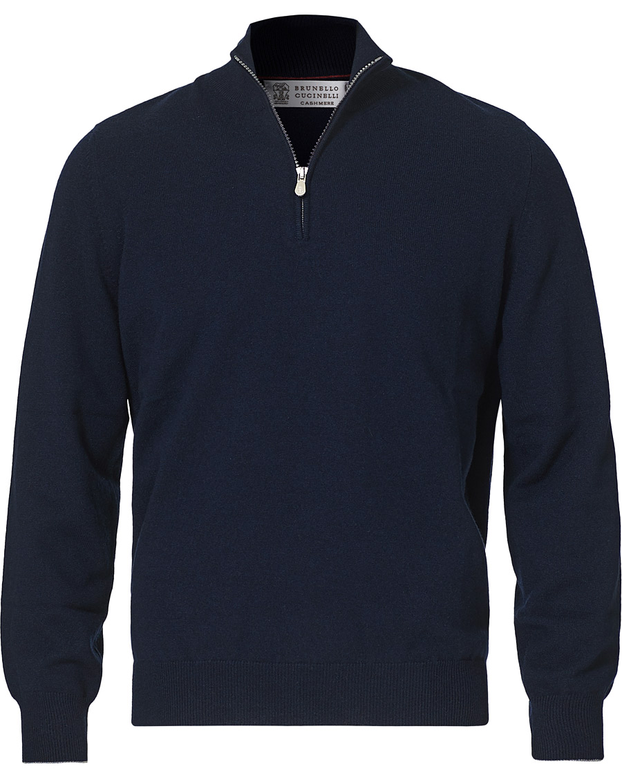 Heren | Truien | Brunello Cucinelli | 2 Ply Cashmere Half Zip Navy