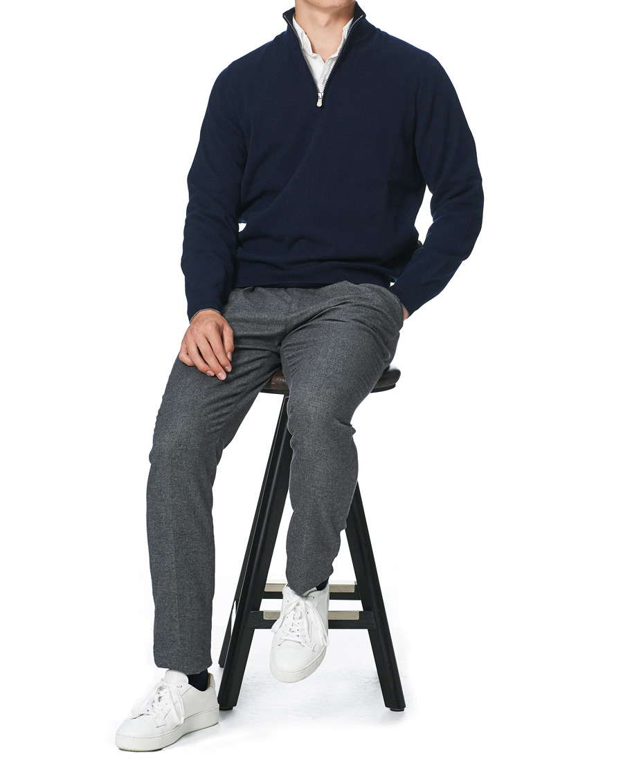 Heren | Truien | Brunello Cucinelli | 2 Ply Cashmere Half Zip Navy