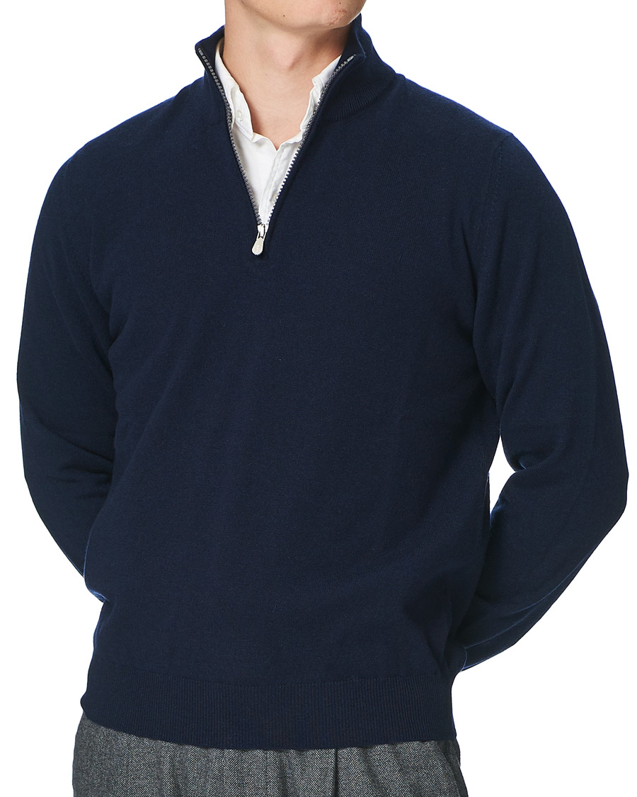 Heren | Truien | Brunello Cucinelli | 2 Ply Cashmere Half Zip Navy