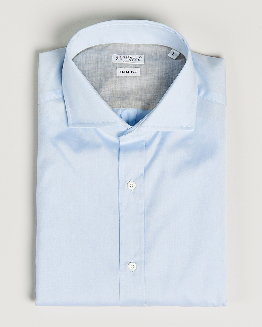 Heren | Brunello Cucinelli | Brunello Cucinelli | Slim Fit Poplin Shirt Light Blue