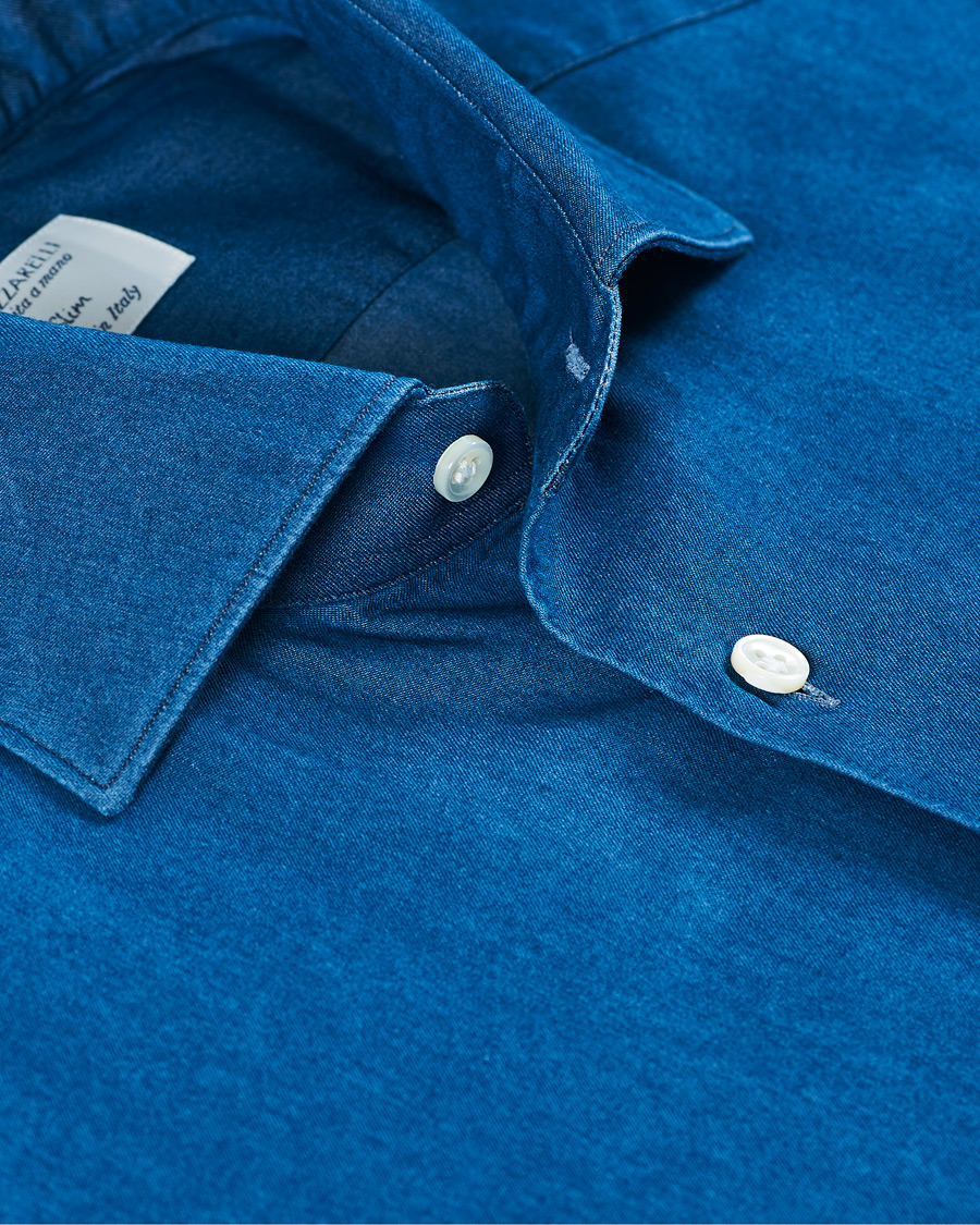 Heren | Overhemden | Mazzarelli | Cut Away Down Denim Shirt Dark Indigo