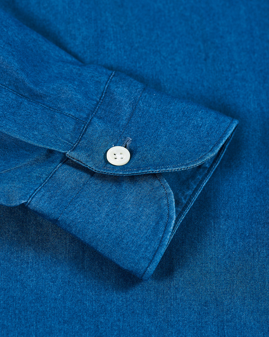 Heren | Overhemden | Mazzarelli | Cut Away Down Denim Shirt Dark Indigo