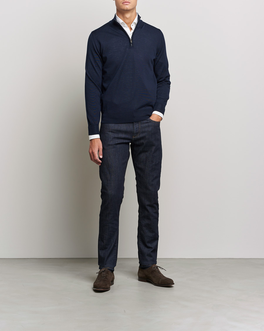 Heren | Truien | Canali | Merino Wool Half Zip Navy