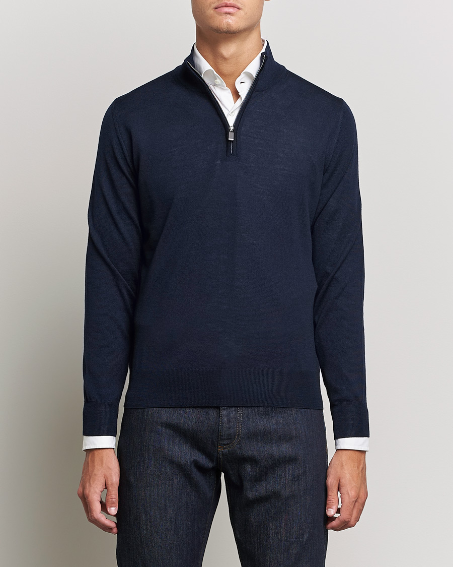 Heren | Truien | Canali | Merino Wool Half Zip Navy