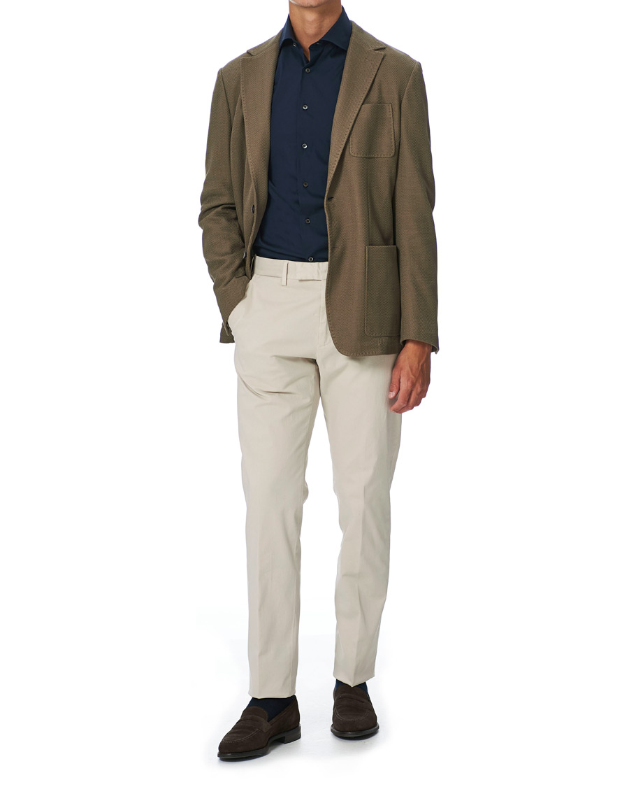 Heren | Overhemden | Canali | Slim Fit Cut Away Stretch Shirt Navy
