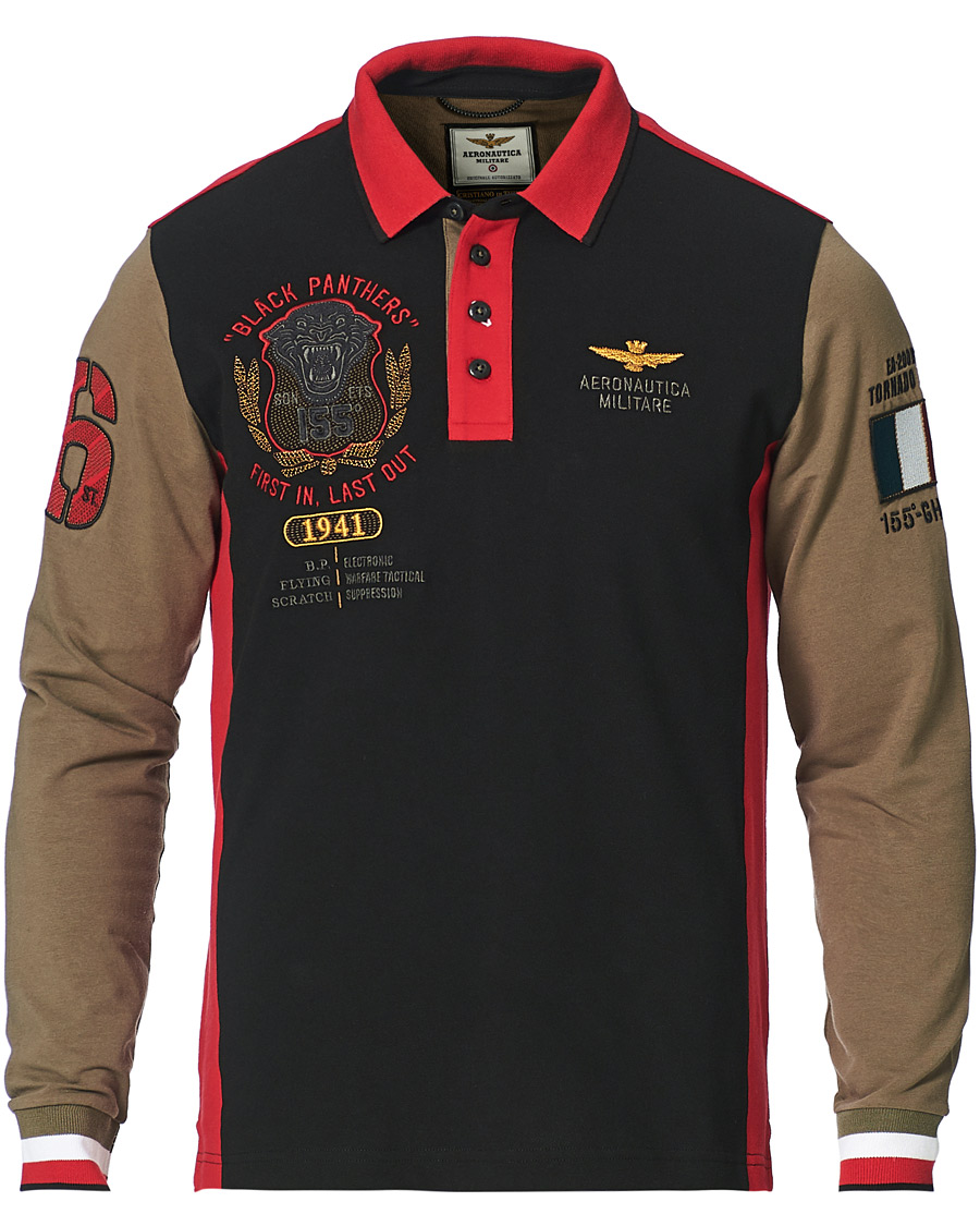 Heren | Truien | Aeronautica Militare | Long Sleve Logo Polo Military/Black/Red