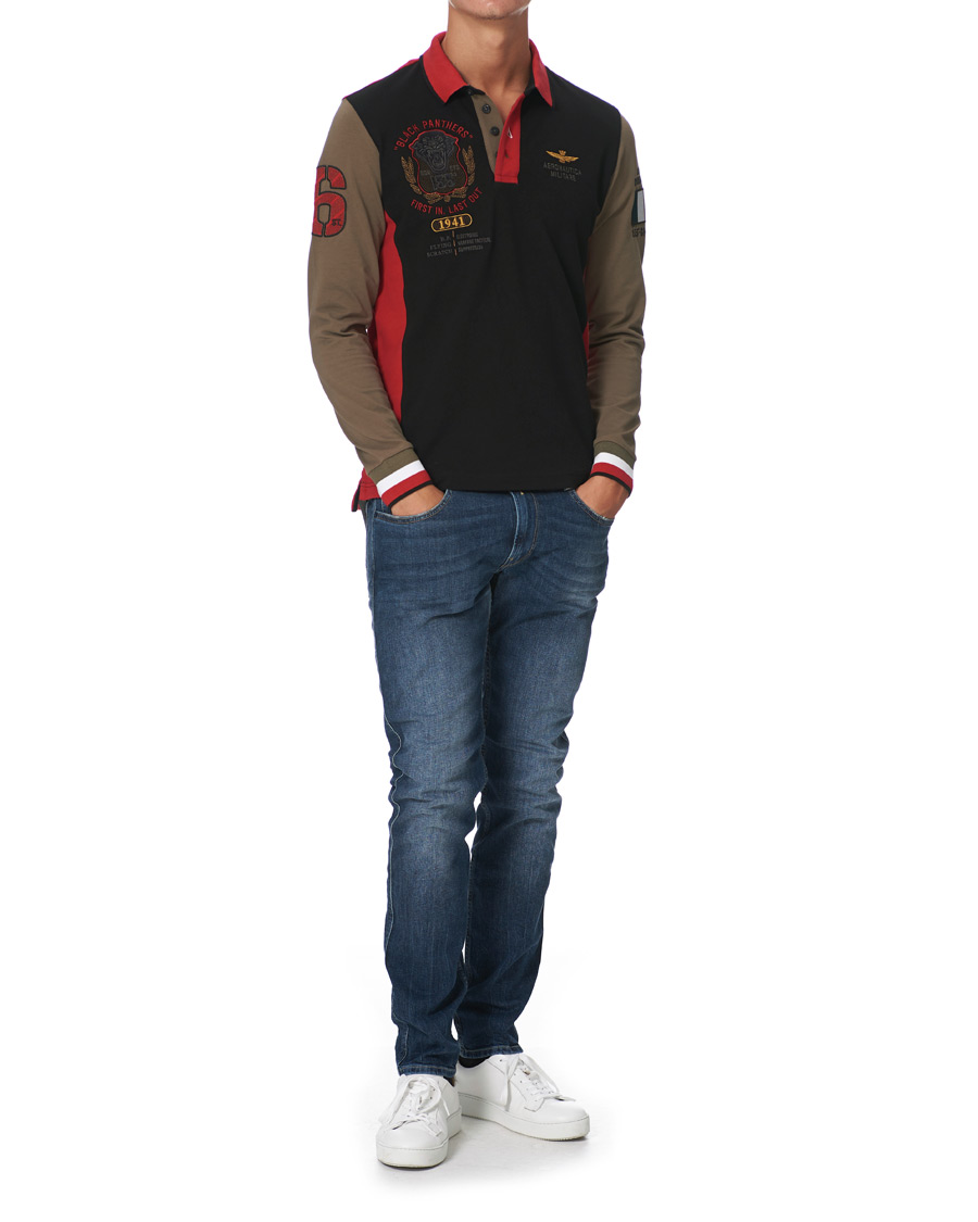 Heren | Truien | Aeronautica Militare | Long Sleve Logo Polo Military/Black/Red