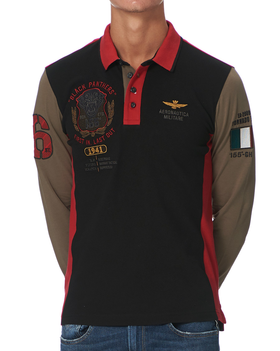 Heren | Truien | Aeronautica Militare | Long Sleve Logo Polo Military/Black/Red
