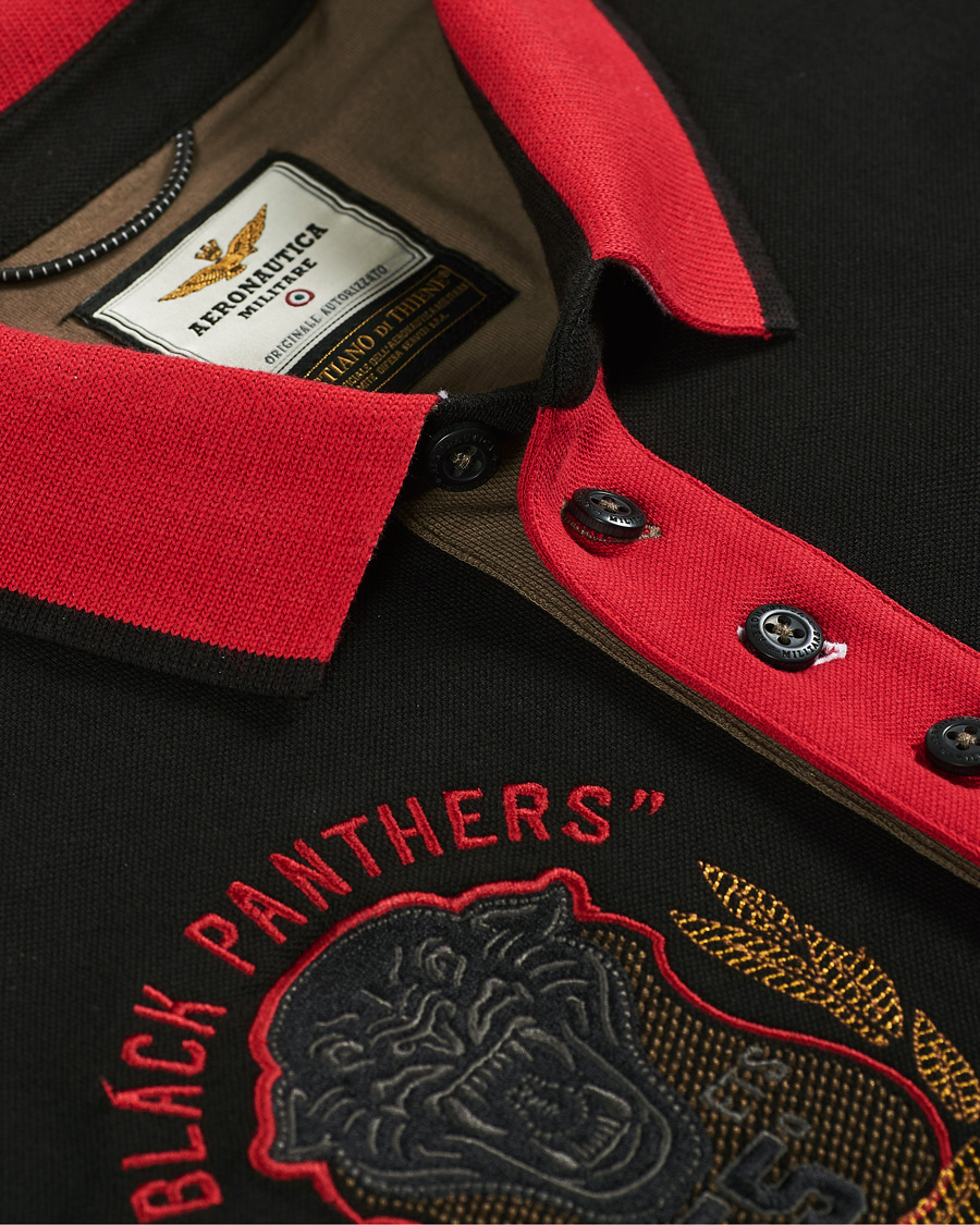 Heren | Truien | Aeronautica Militare | Long Sleve Logo Polo Military/Black/Red