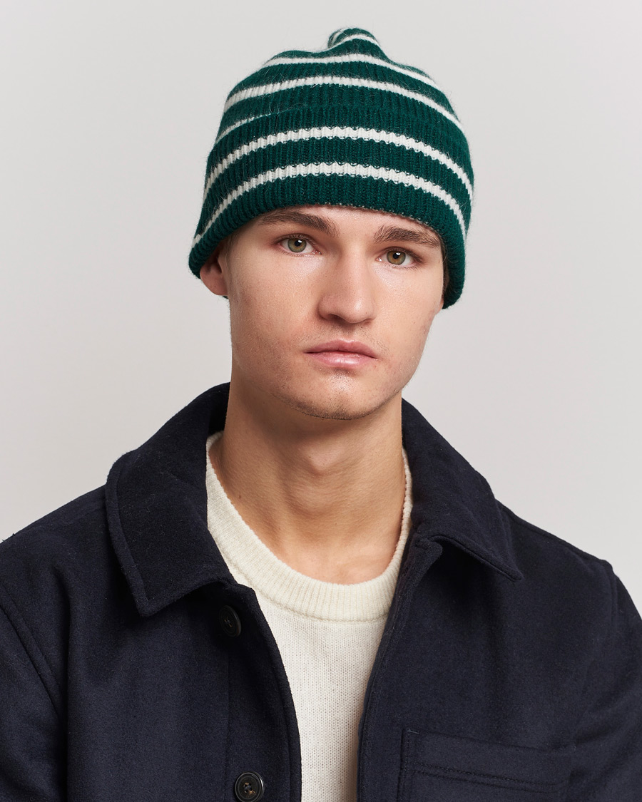 Heren | Le Bonnet | Le Bonnet | Lambswool/Caregora Beanie Moss Strip