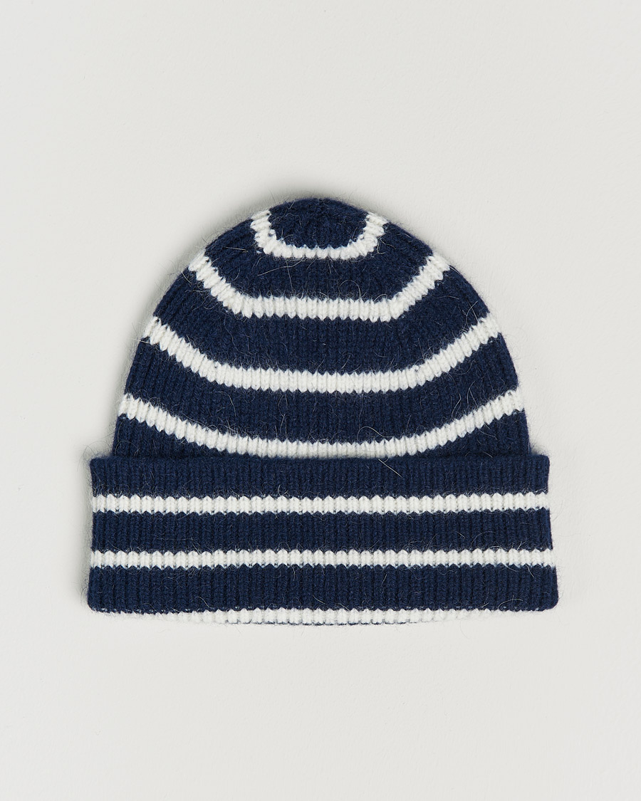 Heren | Mutsen | Le Bonnet | Lambswool/Caregora Beanie Midnight Stripe