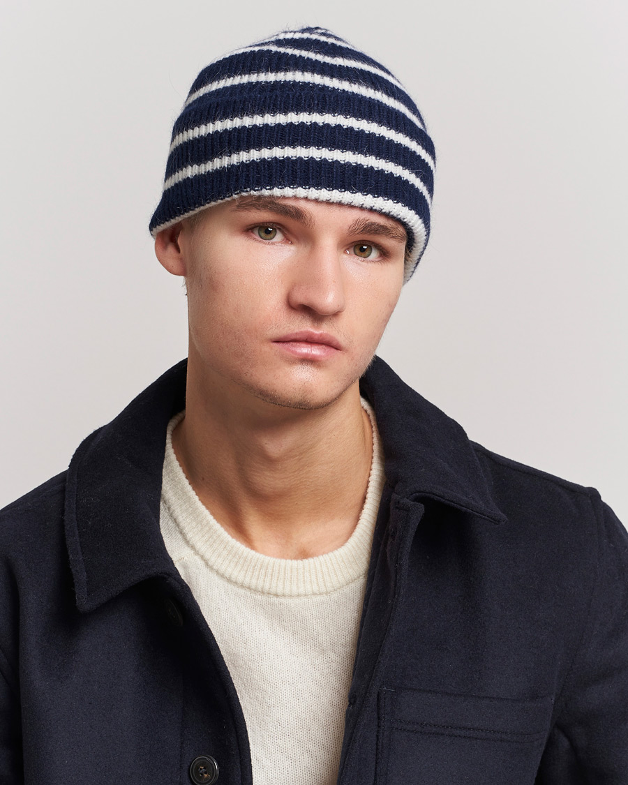 Heren | Mutsen | Le Bonnet | Lambswool/Caregora Beanie Midnight Stripe