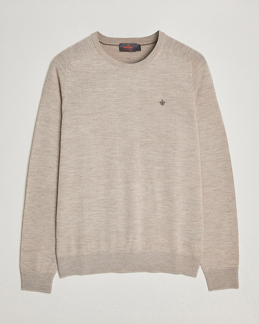 Heren | Truien | Morris | Merino O-Neck Khaki Melange