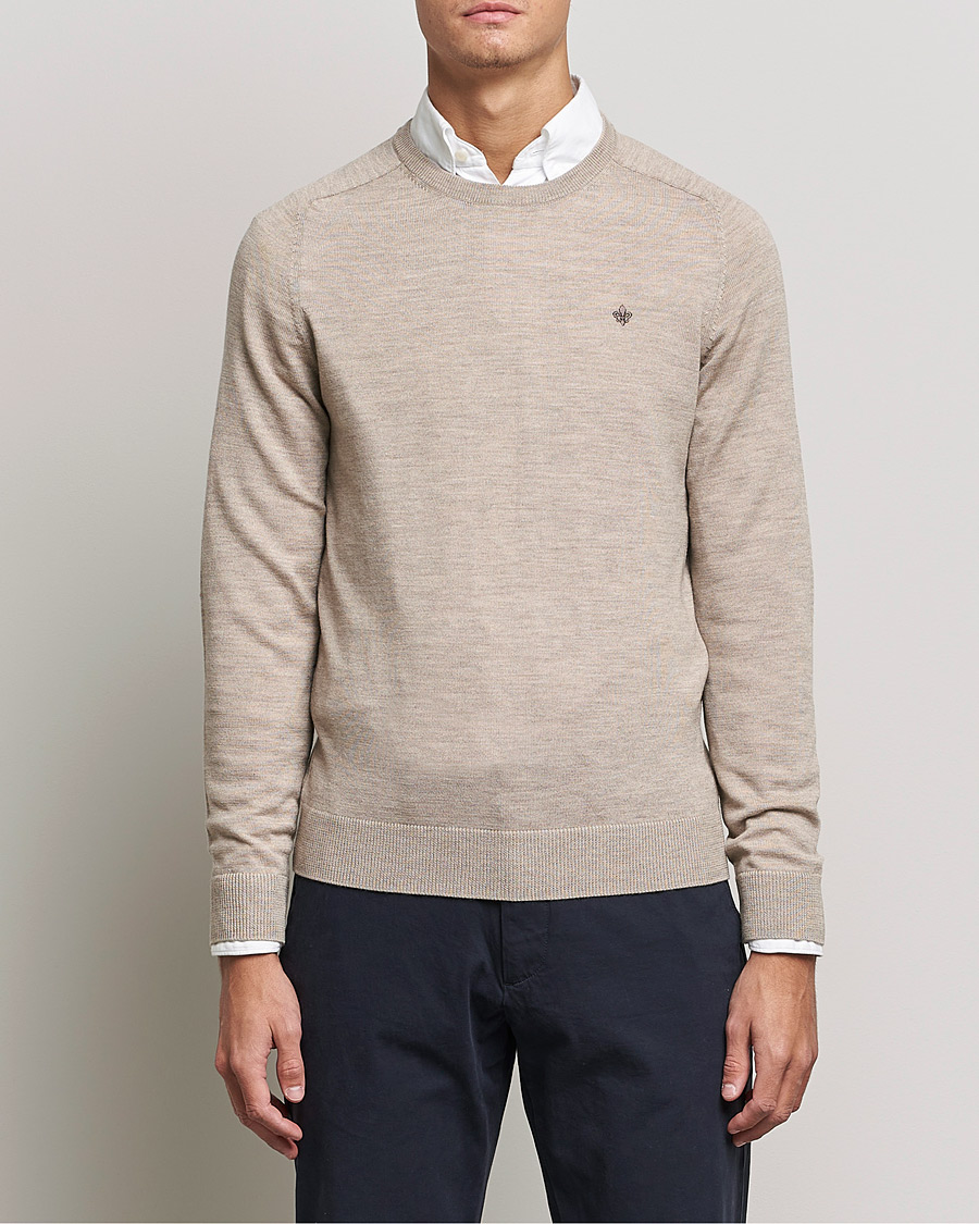 Heren | Truien | Morris | Merino O-Neck Khaki Melange