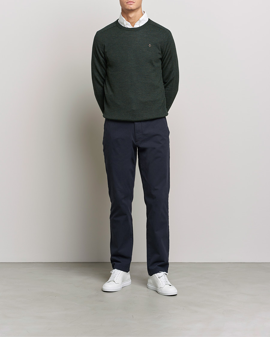 Heren | Truien | Morris | Merino O-neck Olive Melange
