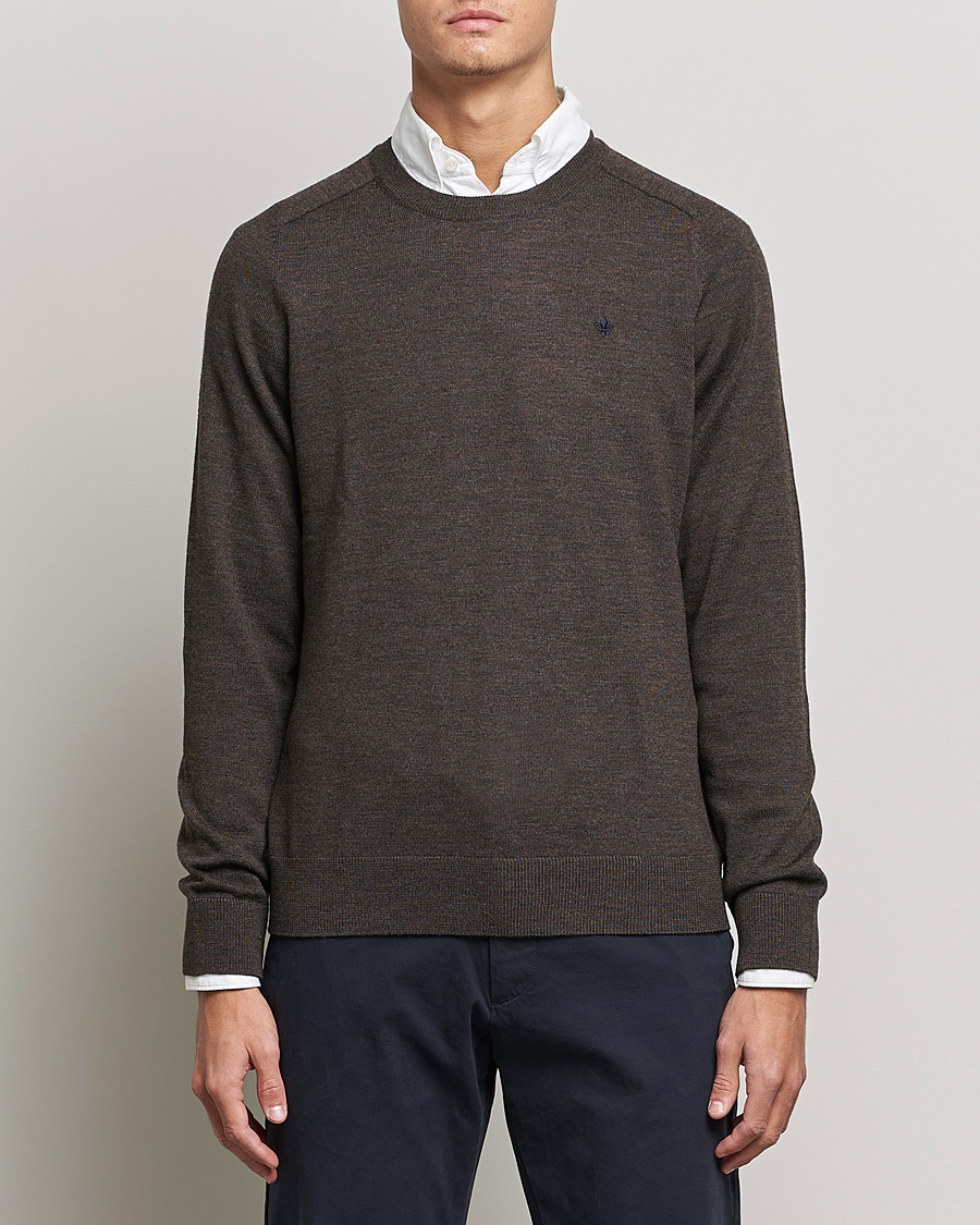 Heren | Morris | Morris | Merino Crew Neck Pullover Brown Melange