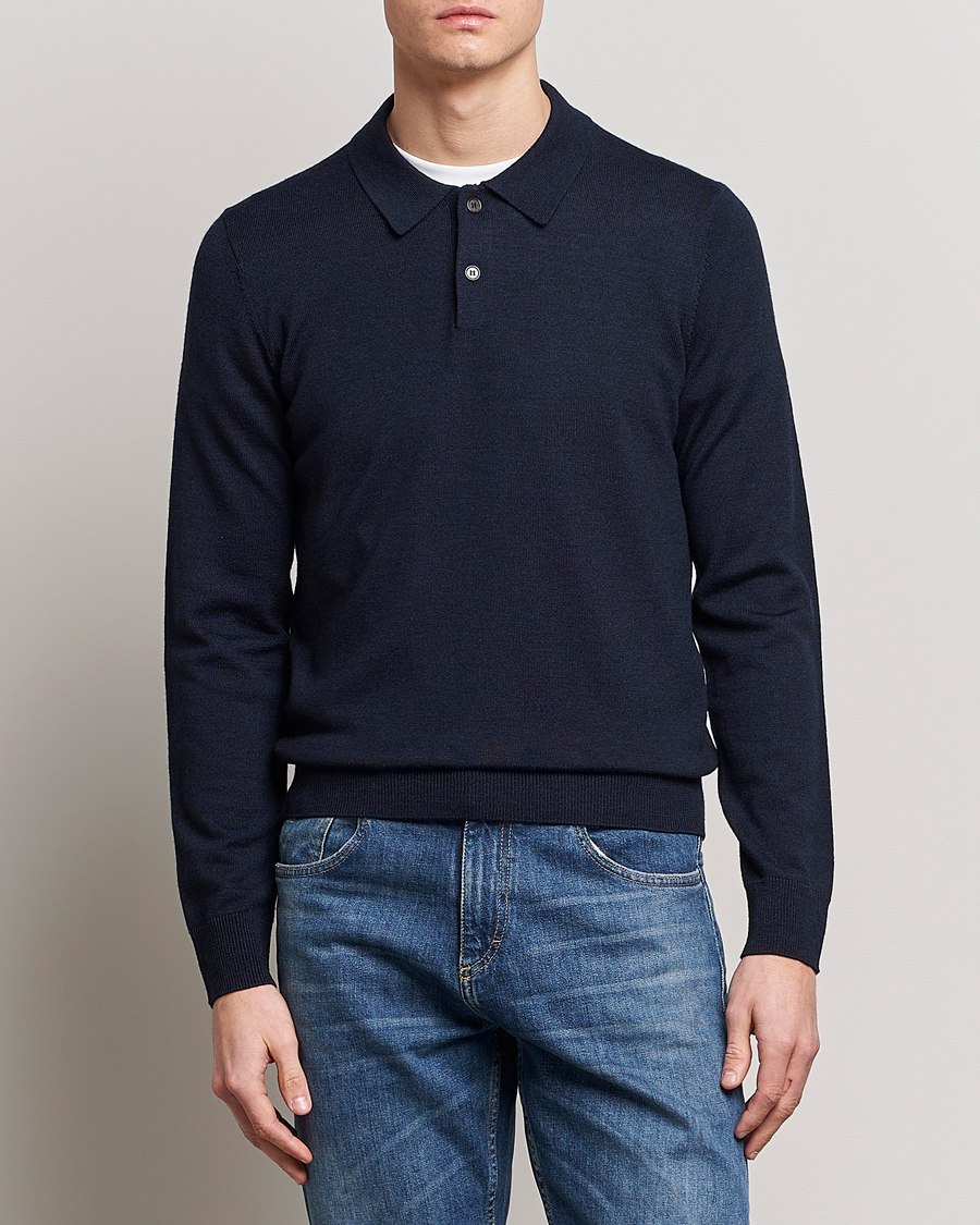 Heren | Truien | Morris | Merino Polo Knit Navy